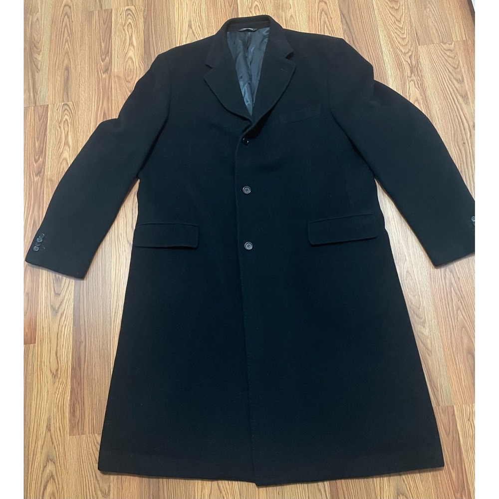 Ted Lapidus Paris Overcoat Mens 58R Wool Cashmere Black Single Breasted